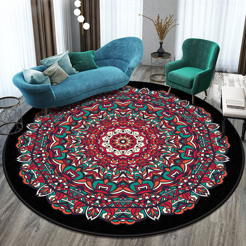 BowLift | Bohemian Living Room Rug Multicolored Mandala Rug Polyester Stain Resistant Washable Non-Slip Backing Rug for Hallway