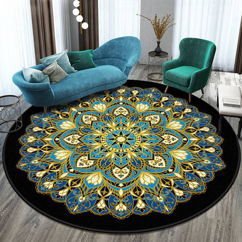 BowLift | Bohemian Living Room Rug Multicolored Mandala Rug Polyester Stain Resistant Washable Non-Slip Backing Rug for Hallway