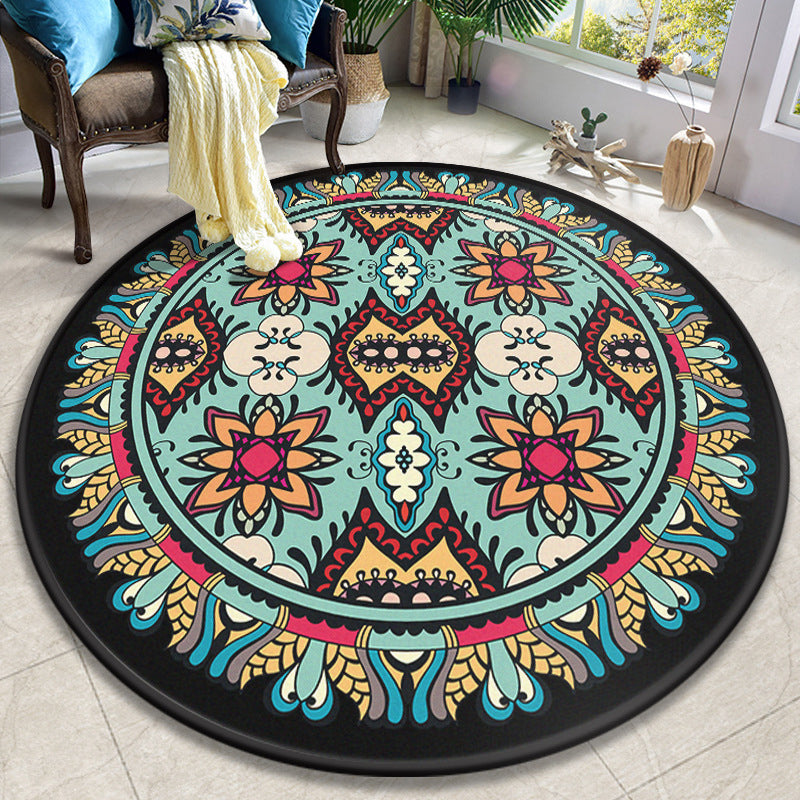 BowLift | Colorful Mandala Carpet Polyester Turkish Indoor Carpet Non-Slip Back Machine Washable Pet-Friendly Rug for Seating Area