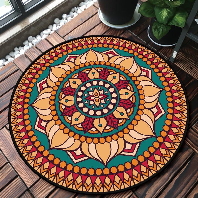 BowLift | Classic Multicolor Mandala Rug Polypropylene Moroccan Rug Stain Resistant Machine Washable Non-Slip Rug for the Door