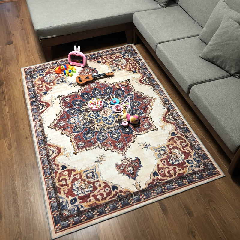 BowLift | Retro Multicolor Moroccan Carpet Synthetic Floral Pattern Rug Non-Slip Washable Pet-Friendly Rug for Living Room