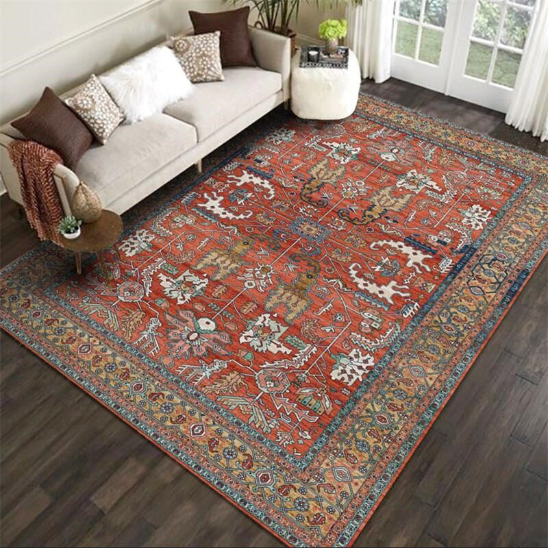 BowLift | Red Persian Style Carpet Synthetic Geometric Area Rug Washable Non-Slip Backing Stain Resistant Carpet for Room