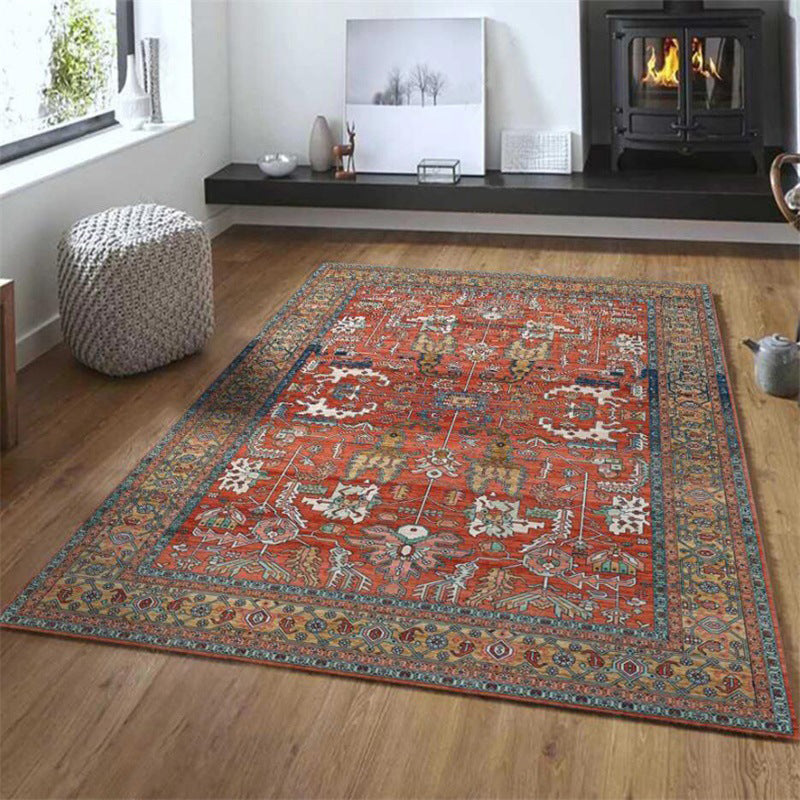 BowLift | Red Persian Style Carpet Synthetic Geometric Area Rug Washable Non-Slip Backing Stain Resistant Carpet for Room
