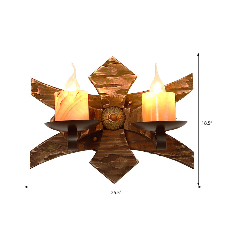 BowLift | Black Candle/Lantern Wall Lighting Vintage Style Clear Glass/Marble 2-Light Indoor Wall Sconce with Wooden Back Plate