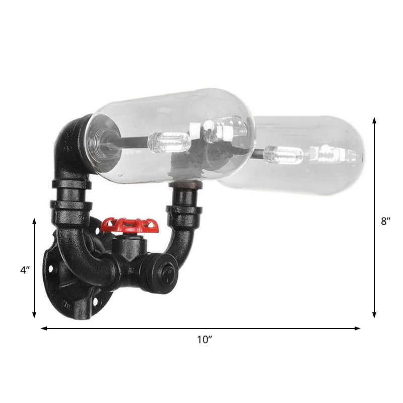 BowLift | Clear Glass Black Wall Lamp Capsule Shade 2/4 Light Industrial Wall Mounted Pipe Lighting