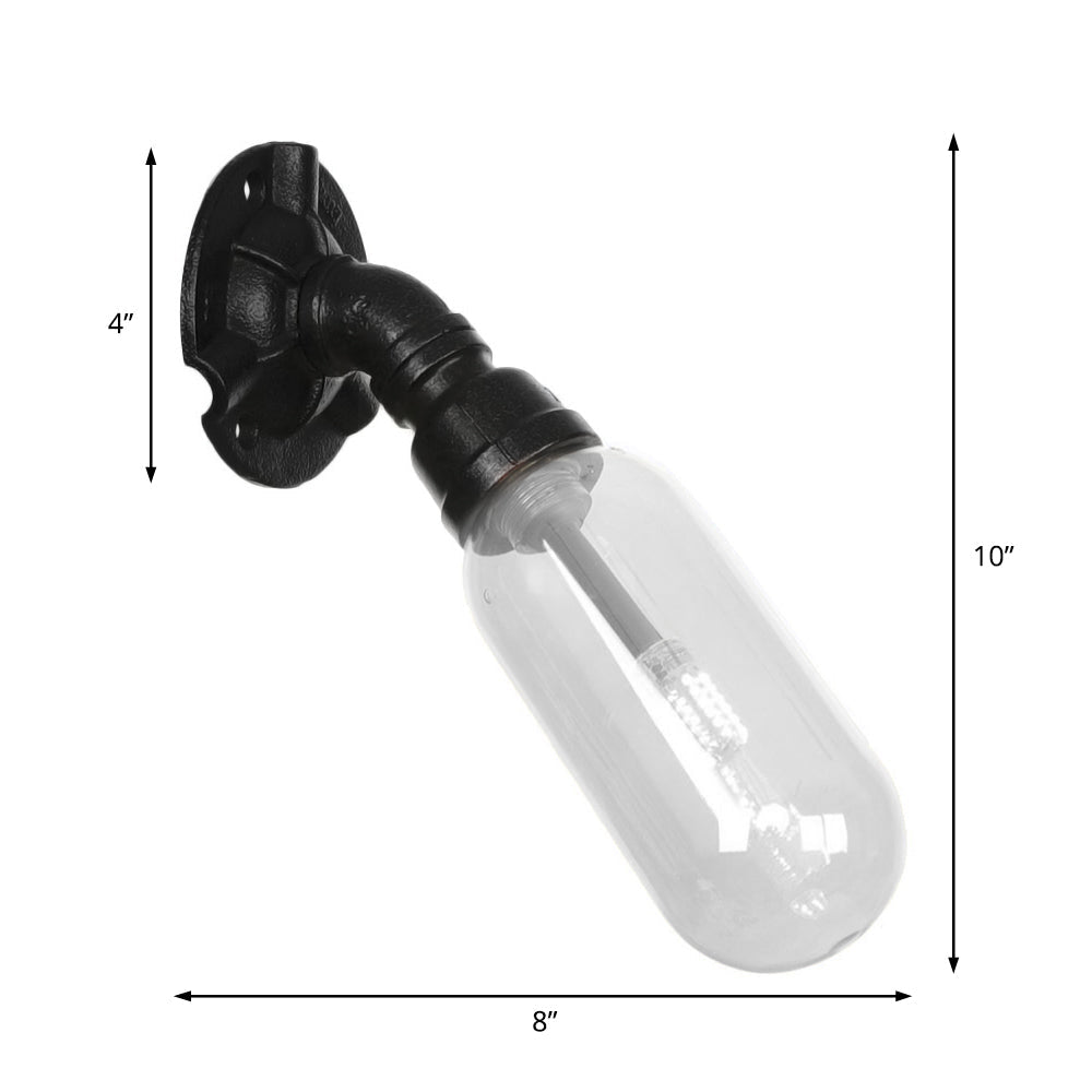 BowLift | Simple clear glass wall-mounted tube light industrial black oval living room wall lamp