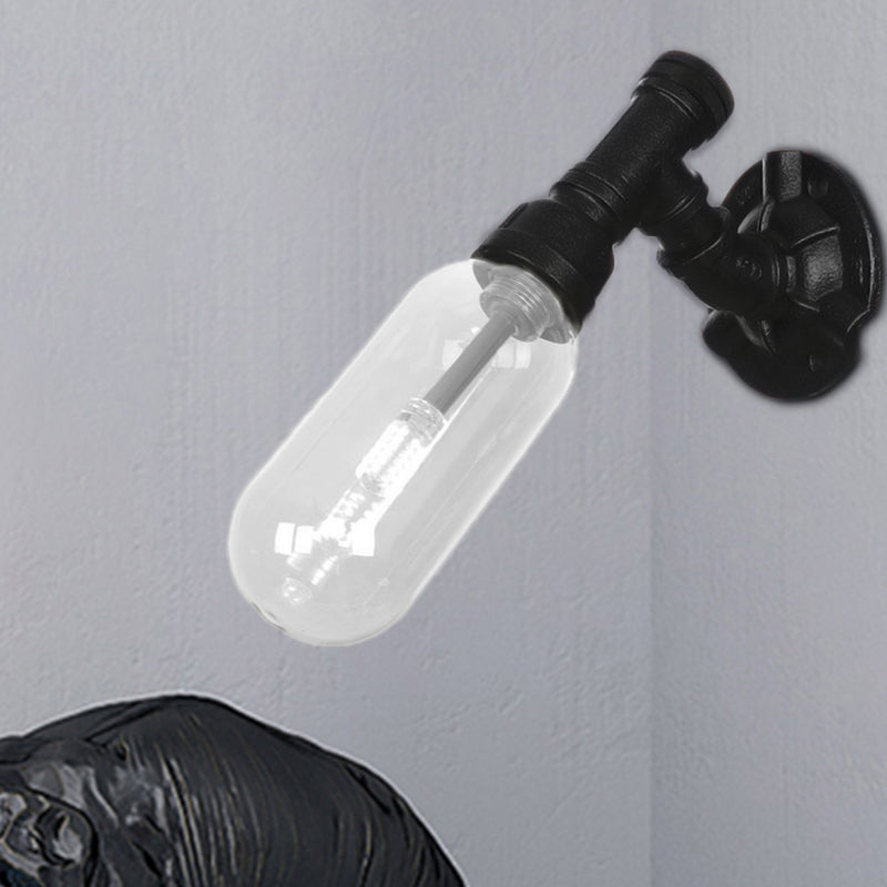 BowLift | Simple clear glass wall-mounted tube light industrial black oval living room wall lamp
