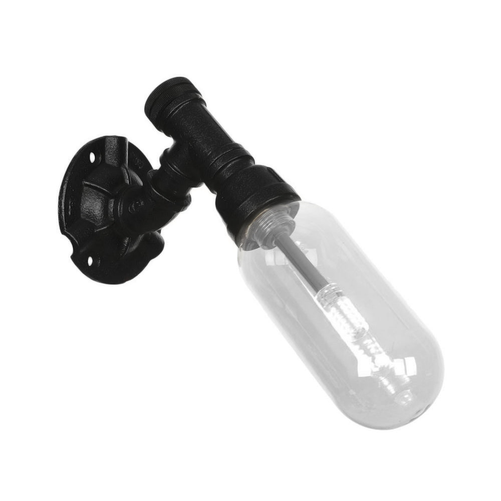 BowLift | Simple clear glass wall-mounted tube light industrial black oval living room wall lamp
