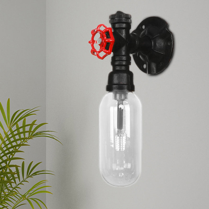 BowLift | Simple clear glass wall-mounted tube light industrial black oval living room wall lamp