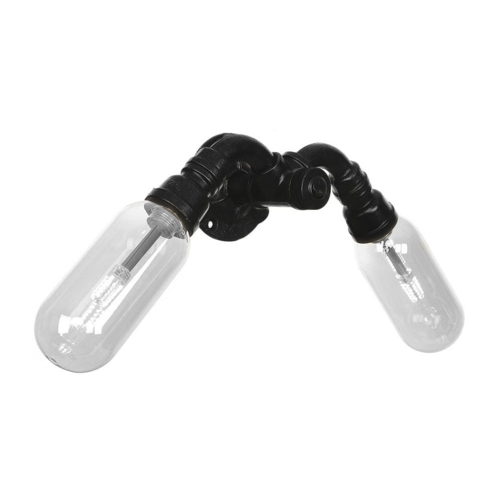 BowLift | Capsule Shade Bedroom Wall Light Industrial Metal 2 Lights Black Wall Light with Pipe Design
