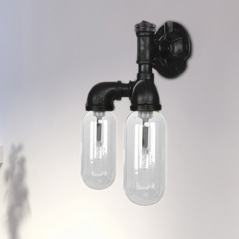 BowLift | Capsule Shade Bedroom Wall Light Industrial Metal 2 Lights Black Wall Light with Pipe Design