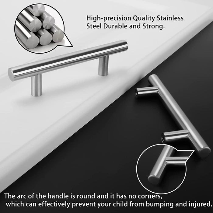 BowLift | Brushed Nickel Modern Stainless Steel Drawer Hardware T-Bar Handles