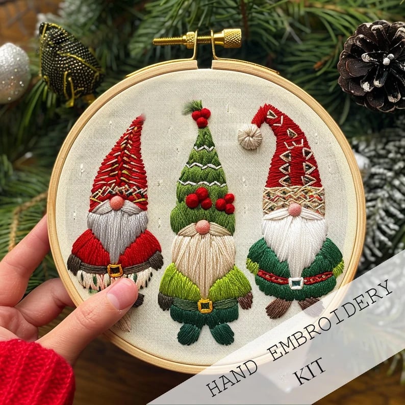 BowLift | Christmas Embroidery Kit | Winter Snowy Village Pattern | Beginner Craft Set with Hoop & Threads