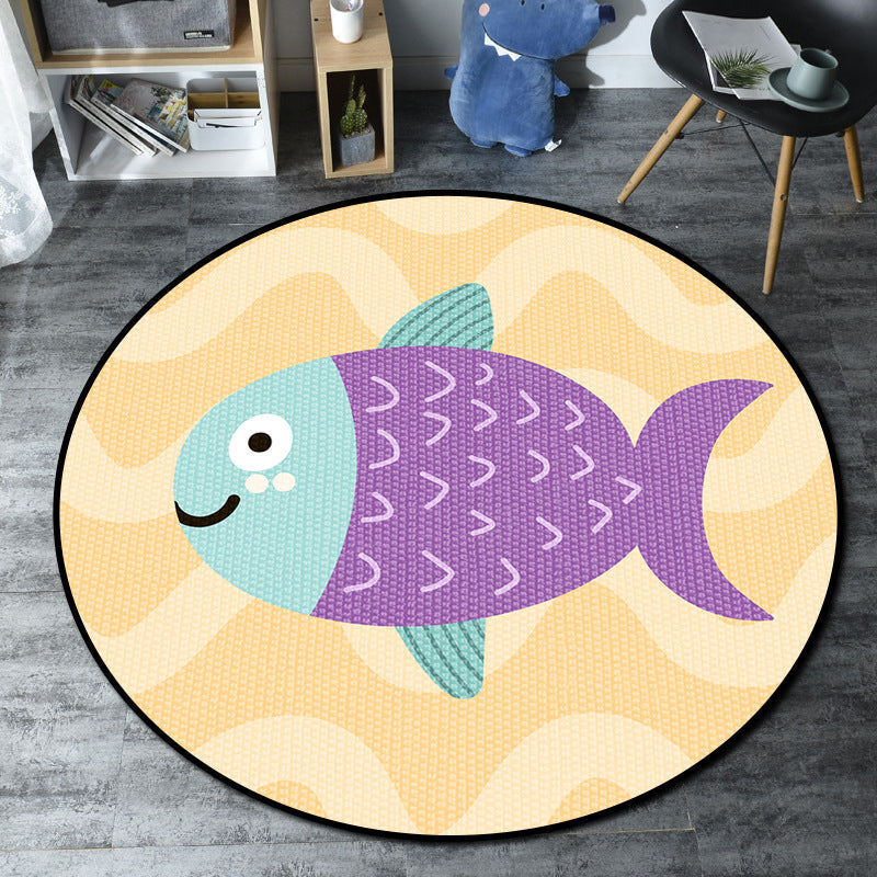 BowLift | Cartoon Kids' Room Rug Multicolored Sea Creatures Rug Synthetic Non-Slip Stain Resistant Washable Rug
