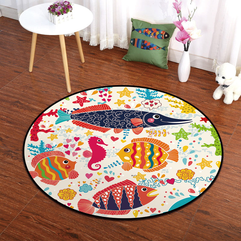 BowLift | Colorful Animal Painting Print Rug Multi-Colored Cartoon Rug Synthetic Washable Non-Slip Stain-Resistant Rug for Nursery