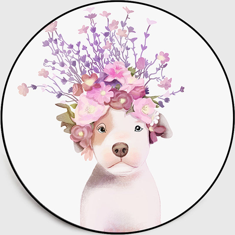 BowLift | Pastel color children's room rug Nordic dog with wreath portrait rug polyester non-slip back washable pet-friendly rug