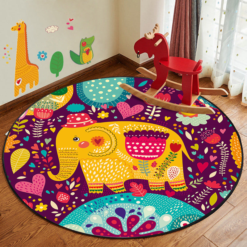 BowLift | Leather and Play Cartoon Rug Multi Color Animal Pattern Rug Pet Friendly Anti-Slip Back Washable Rug for Children