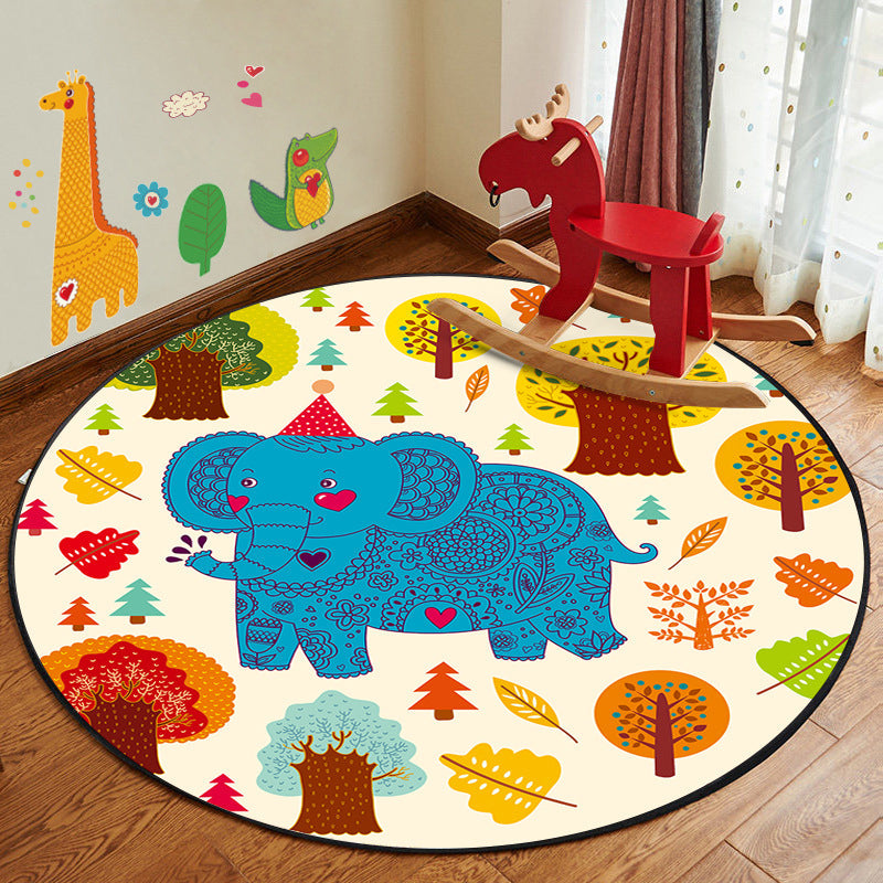 BowLift | Leather and Play Cartoon Rug Multi Color Animal Pattern Rug Pet Friendly Anti-Slip Back Washable Rug for Children