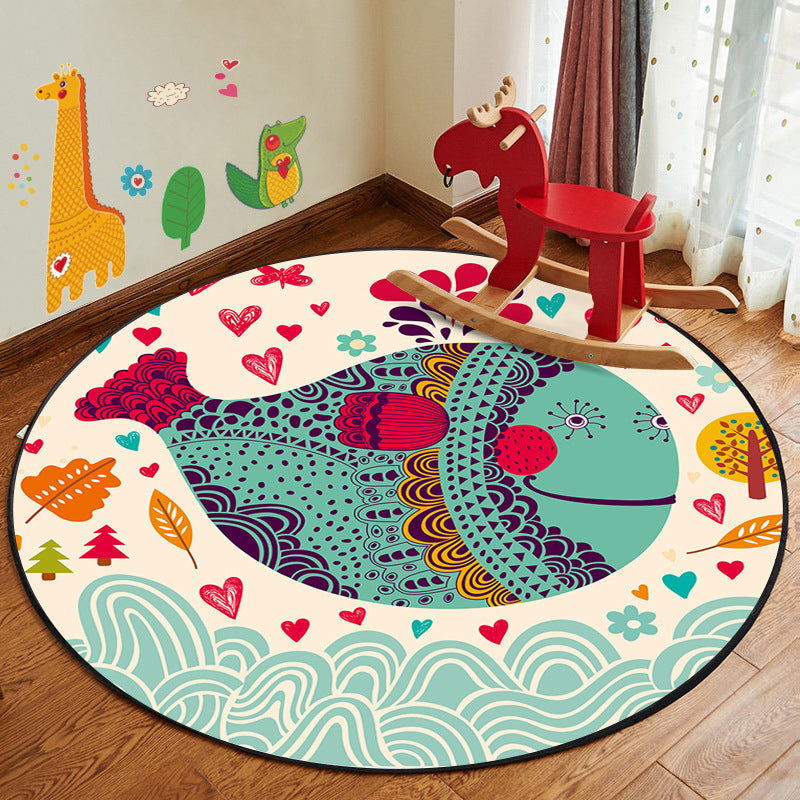 BowLift | Leather and Play Cartoon Rug Multi Color Animal Pattern Rug Pet Friendly Anti-Slip Back Washable Rug for Children