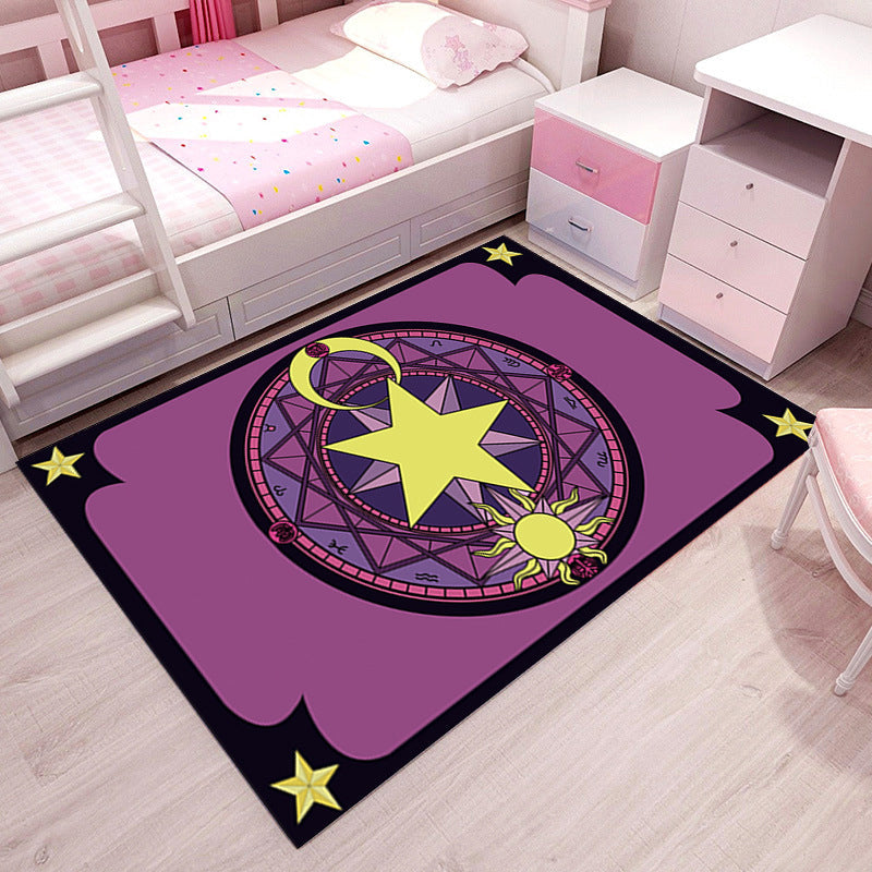 BowLift | Girlish Pattern Carpet Multicolor Children Carpet Polyester Non-slip Back Stain-resistant Washable Rug for Bedroom