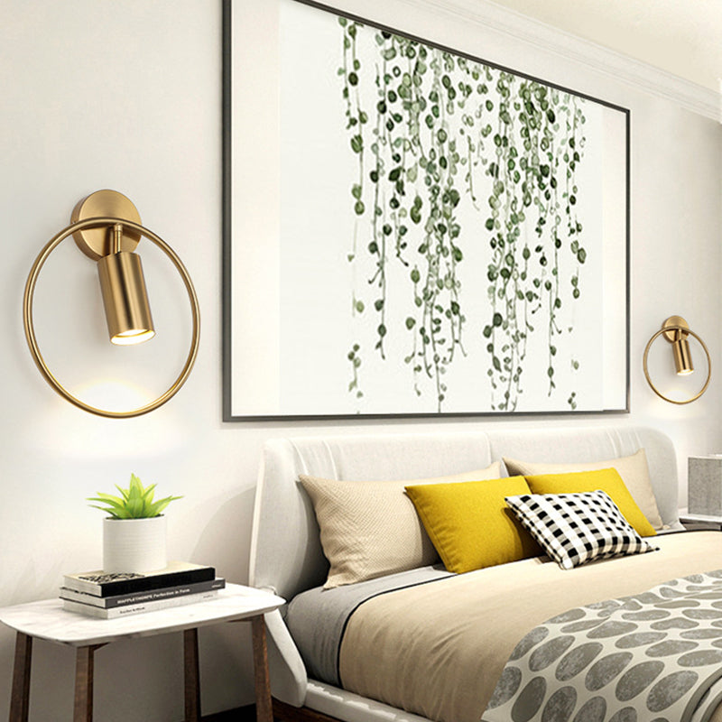 BowLift | Metallic Cylindrical Wall Mount Light Postmodern 1 Head Wall Lamp with Halo Ring for Nightstand