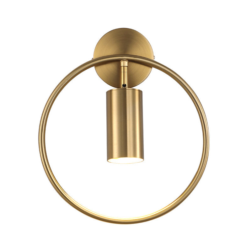 BowLift | Metallic Cylindrical Wall Mount Light Postmodern 1 Head Wall Lamp with Halo Ring for Nightstand