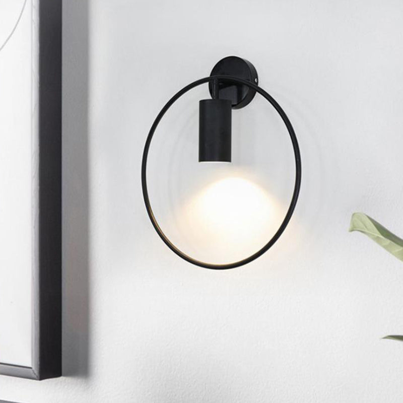 BowLift | Metallic Cylindrical Wall Mount Light Postmodern 1 Head Wall Lamp with Halo Ring for Nightstand