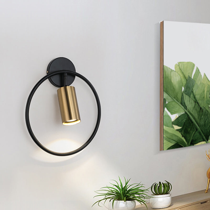 BowLift | Metallic Cylindrical Wall Mount Light Postmodern 1 Head Wall Lamp with Halo Ring for Nightstand