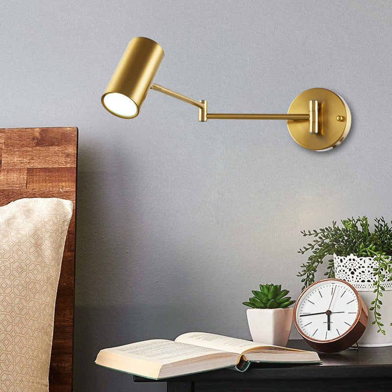 BowLift | Cylinder Wall Light Minimalistic Metallic Single-Bulb Nightstand Adjustable Wall Lighting Fixture