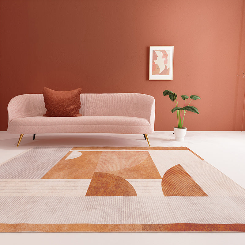 BowLift | Mid-Century Living Room Rug Multicolored Architecture Color Block Rug Polyester Pet Friendly Non-Slip Washable Indoor Rug