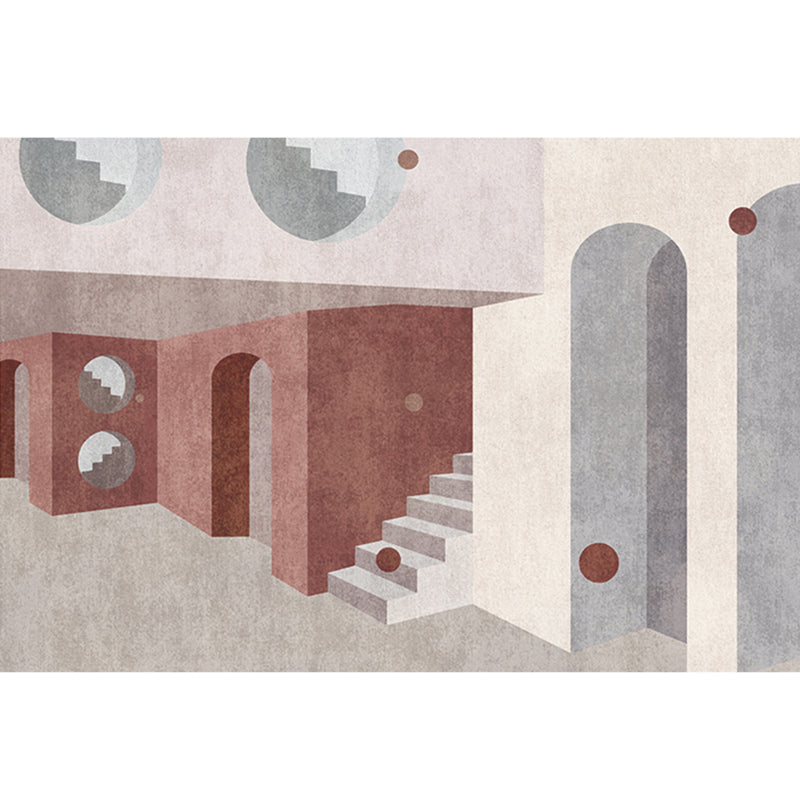 BowLift | Mid-Century Living Room Rug Multicolored Architecture Color Block Rug Polyester Pet Friendly Non-Slip Washable Indoor Rug
