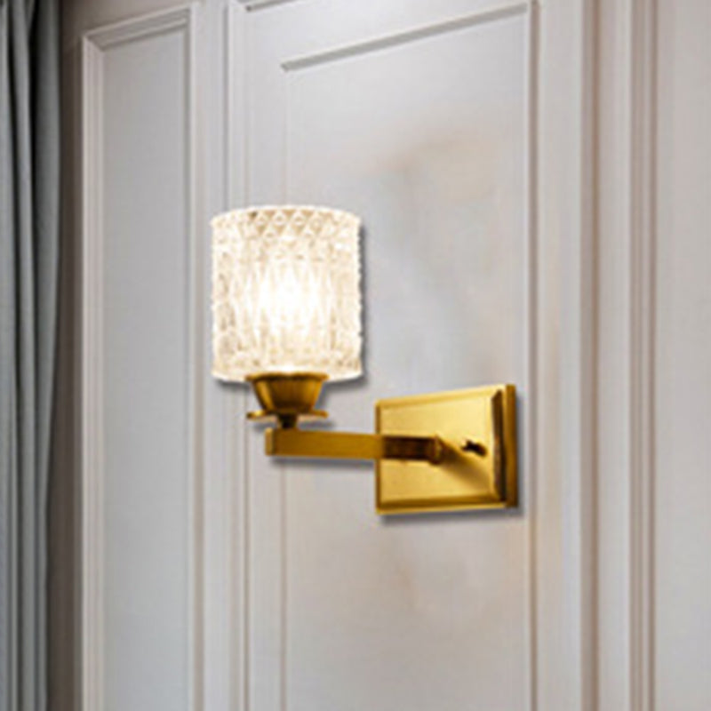 BowLift | Cylinder-shaped Wall Light Modern Grid Glass Brass Wall Lighting for Corridor