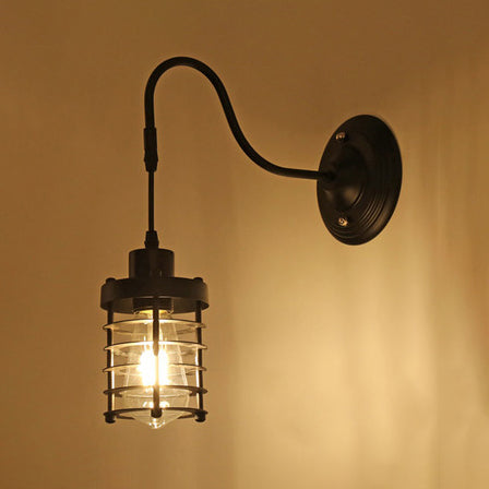 BowLift | Metal Cylinder/Hexagonal Engaged Wall Lamp Farm 1 Lamp Restaurant Wall Mount Fixture in Black