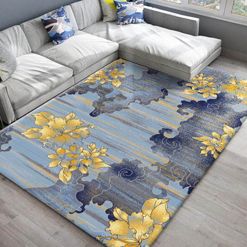 BowLift | Chic Oriental Rug Polyester Flower Botanical Rug Non-slip Machine Washable Pet-friendly Carpet for Living Room