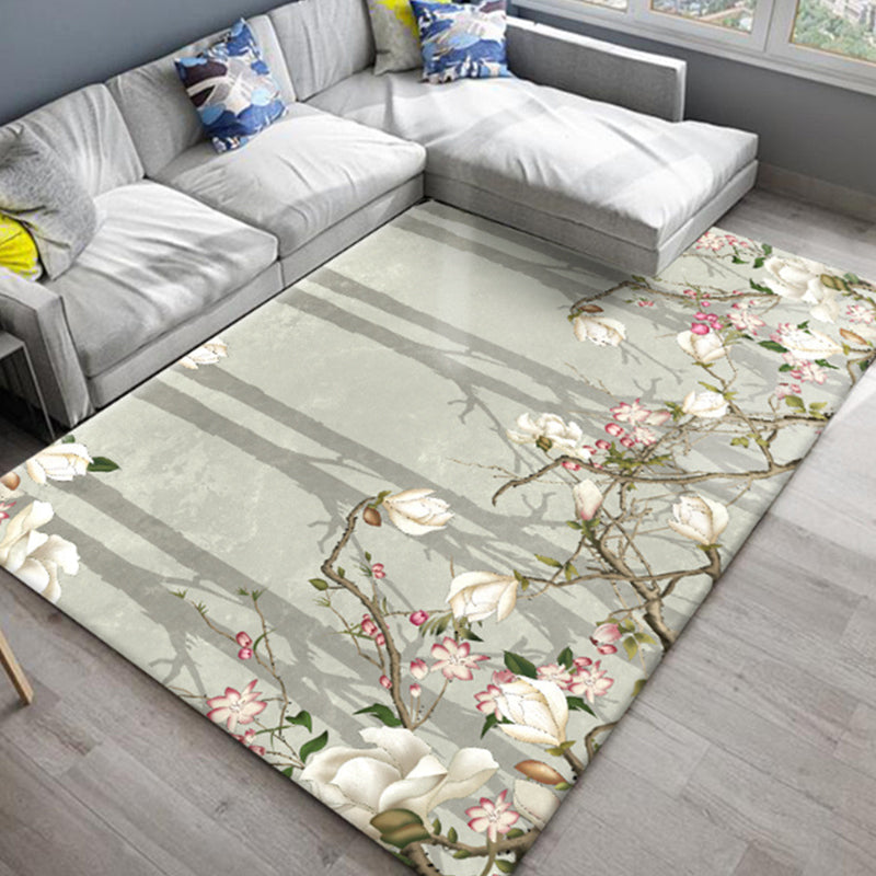 BowLift | Chic Oriental Rug Polyester Flower Botanical Rug Non-slip Machine Washable Pet-friendly Carpet for Living Room