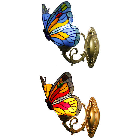 BowLift | Colored Glass Butterfly Wall Lamp Country Style 1 Light Wall Mount Lighting in Red/Blue