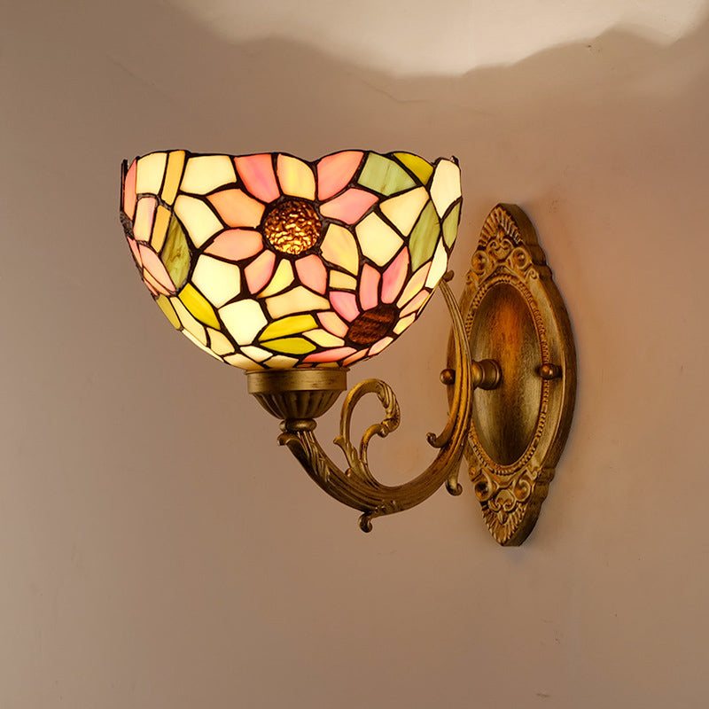 BowLift | Sunflower pattern wall-mounted light Tiffany stained glass single gold wall light fixture with bowl shade