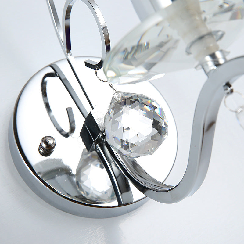 BowLift | Chrome Cylinder Wall Lamp Modernist 1 Bulb Clear Crystal Wall Lighting with Orbit Drops