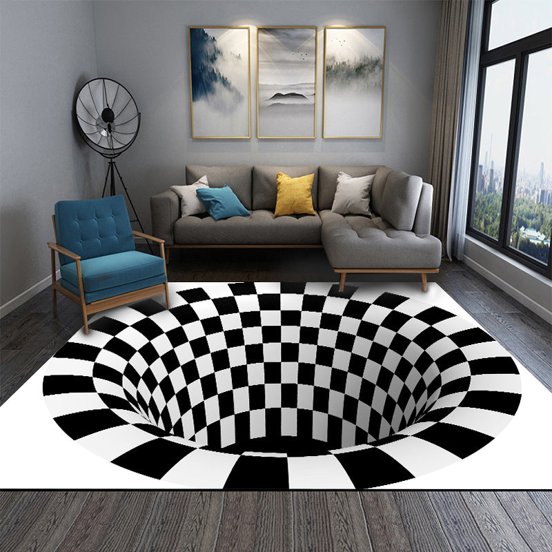 BowLift | Interesting Novelty Dress Black-White 3D Illusion Checkered Fleece Stain-Resistant Pet-Friendly Anti-Slip Background Rug for Bedroom