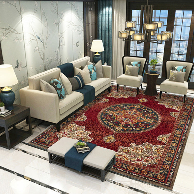 BowLift | Beautiful Peony Print Rug Multicolor Classic Rug Polypropylene Non-slip Machine Washable Stain Resistant Rug for the Room