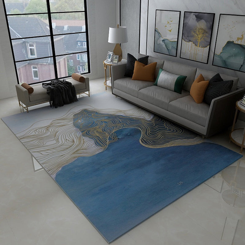 BowLift | Asian abstract flowing print carpet Multicolor synthetic carpet pet-friendly washable non-slip flooring for living room
