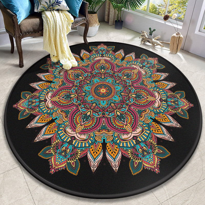BowLift | Retro Moroccan Style Rug Multi-Colors Mandala Rug stain-resistant machine washable non-slip backing rug for the door