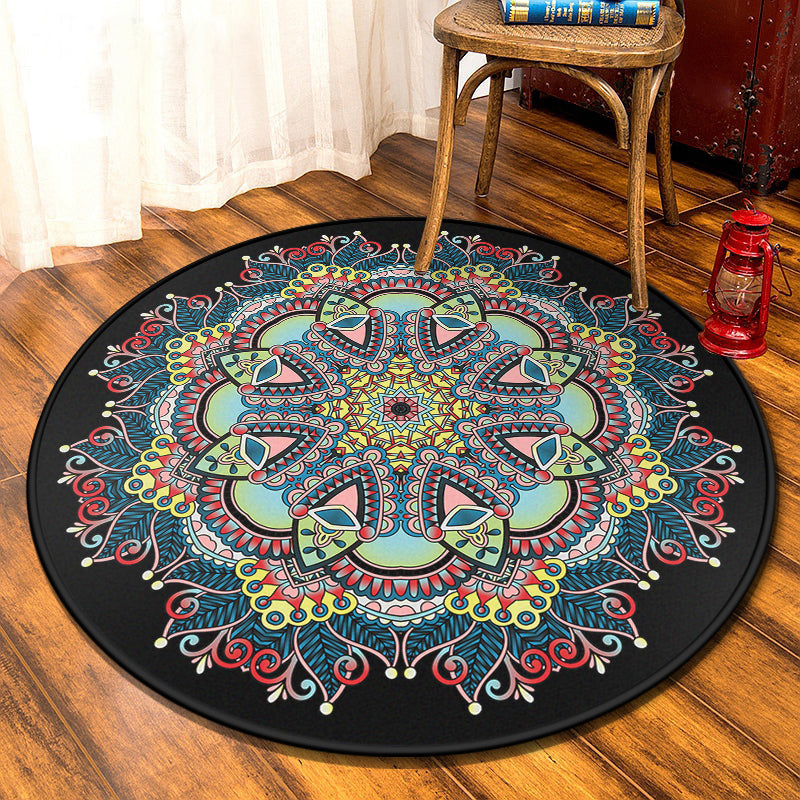 BowLift | Retro Moroccan Style Rug Multi-Colors Mandala Rug stain-resistant machine washable non-slip backing rug for the door