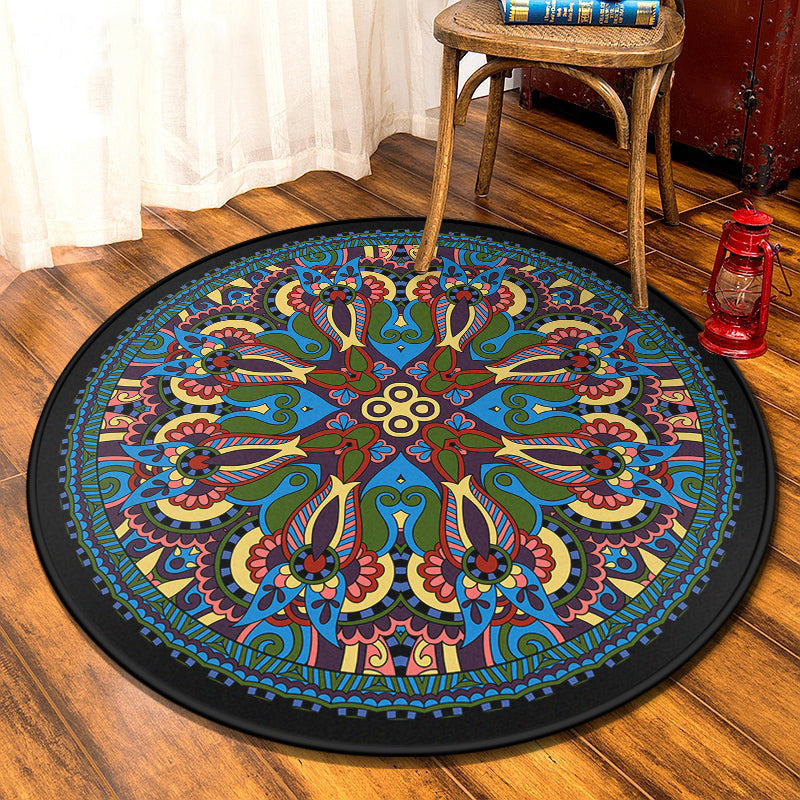 BowLift | Retro Moroccan Style Rug Multi-Colors Mandala Rug stain-resistant machine washable non-slip backing rug for the door