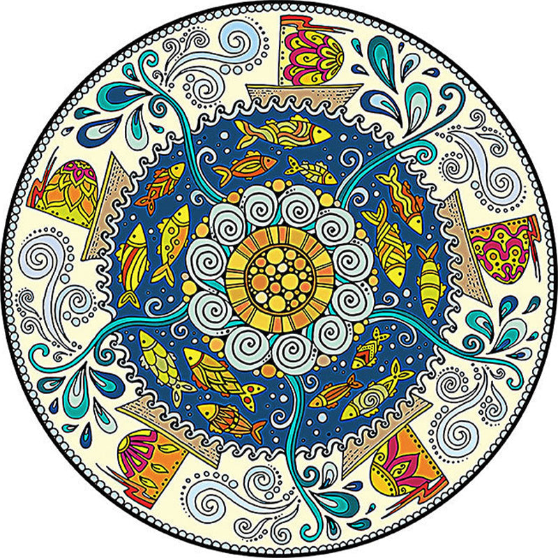 BowLift | Colorfully patterned folk art printed carpet polyester Moroccan carpet with non-slip backing pet-friendly machine washable carpet for guest room