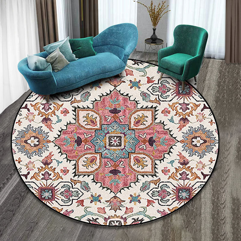 BowLift | Colorfully patterned folk art printed carpet polyester Moroccan carpet with non-slip backing pet-friendly machine washable carpet for guest room