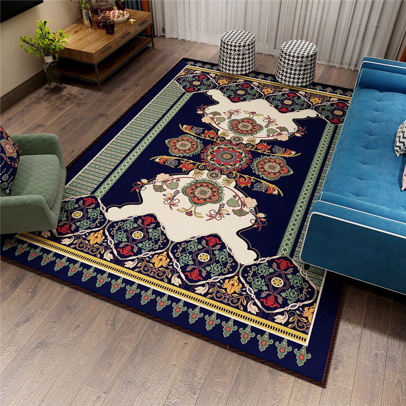BowLift | Classic Persian Carpet Multicolored Flower Rug Machine Washable Stain Resistant Non-slip Living Room Rug for Home