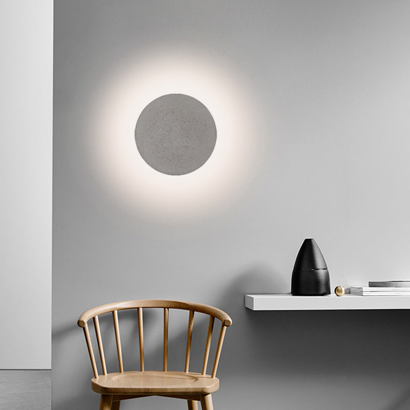BowLift | Flat Round Wall Sconce Light Minimalist Cement Gray LED Wall Mounted Light for Nightstand