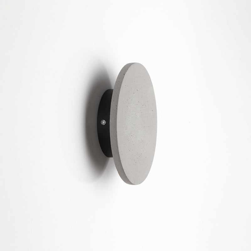 BowLift | Flat Round Wall Sconce Light Minimalist Cement Gray LED Wall Mounted Light for Nightstand