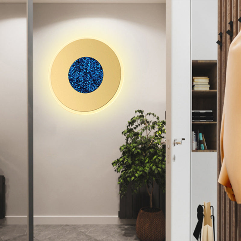 BowLift | Blue and Brass Disk LED Wall Light Modernist 8"/11" Dia Wall Mount Lamp with Acrylic Shade